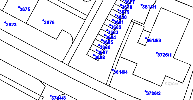 Parcela st. 3687 v KÚ Most II, Katastrální mapa