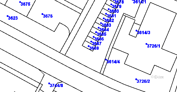 Parcela st. 3688 v KÚ Most II, Katastrální mapa