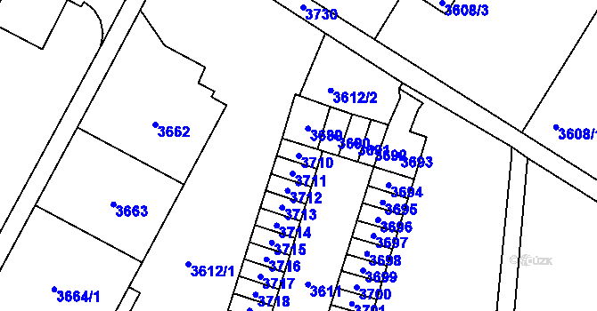 Parcela st. 3710 v KÚ Most II, Katastrální mapa