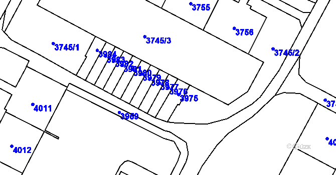 Parcela st. 3976 v KÚ Most II, Katastrální mapa