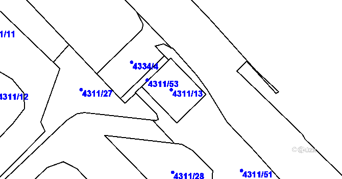 Parcela st. 4311/13 v KÚ Most II, Katastrální mapa