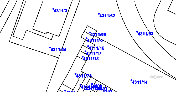 Parcela st. 4311/16 v KÚ Most II, Katastrální mapa