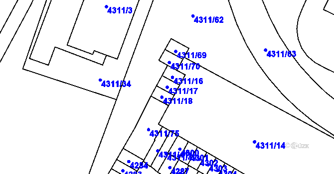 Parcela st. 4311/17 v KÚ Most II, Katastrální mapa