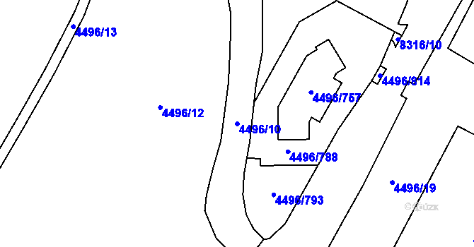Parcela st. 4496/10 v KÚ Most II, Katastrální mapa