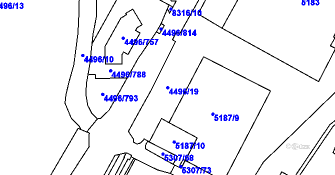 Parcela st. 4496/19 v KÚ Most II, Katastrální mapa