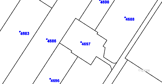 Parcela st. 4697 v KÚ Most II, Katastrální mapa