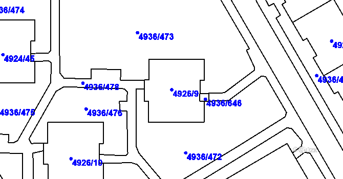 Parcela st. 4926/9 v KÚ Most II, Katastrální mapa