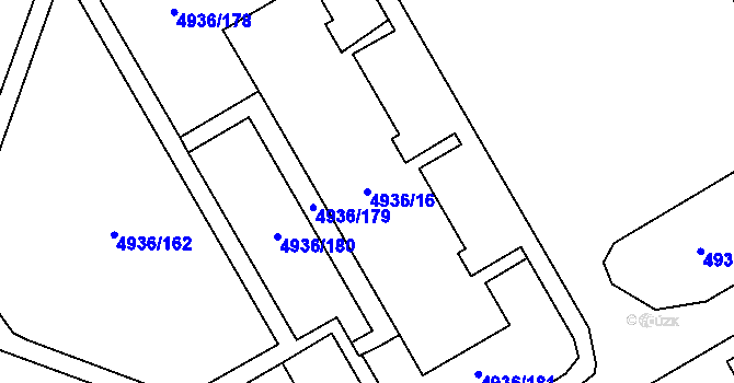 Parcela st. 4936/16 v KÚ Most II, Katastrální mapa