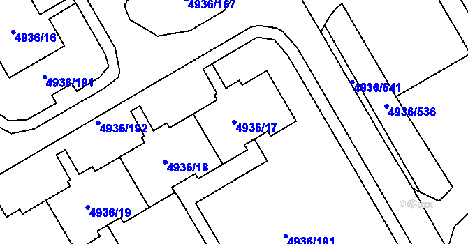 Parcela st. 4936/17 v KÚ Most II, Katastrální mapa
