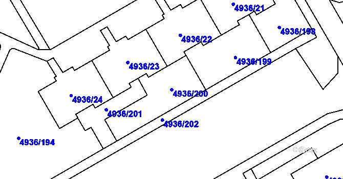 Parcela st. 4936/200 v KÚ Most II, Katastrální mapa