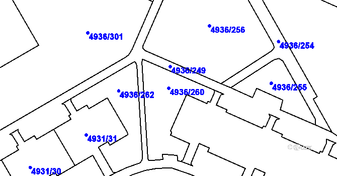 Parcela st. 4936/260 v KÚ Most II, Katastrální mapa