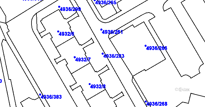 Parcela st. 4936/283 v KÚ Most II, Katastrální mapa