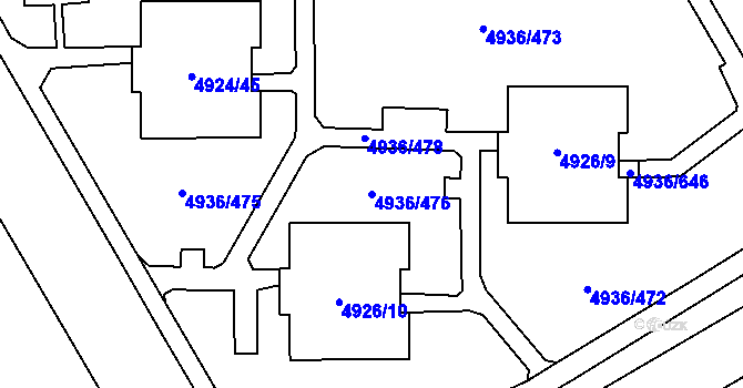 Parcela st. 4936/476 v KÚ Most II, Katastrální mapa