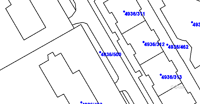 Parcela st. 4936/500 v KÚ Most II, Katastrální mapa