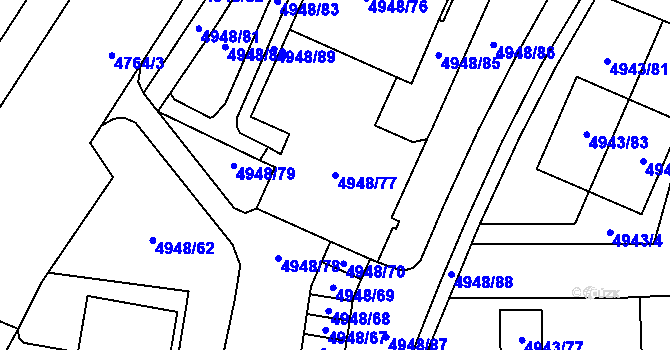 Parcela st. 4948/77 v KÚ Most II, Katastrální mapa