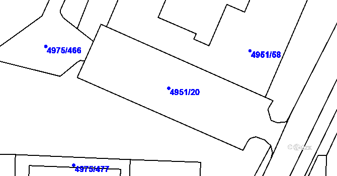 Parcela st. 4951/20 v KÚ Most II, Katastrální mapa