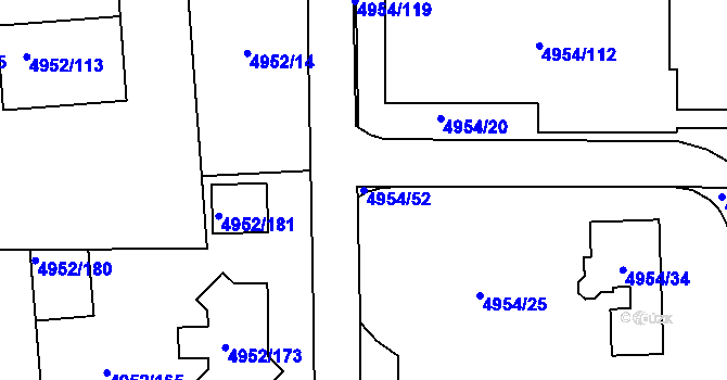 Parcela st. 4954/52 v KÚ Most II, Katastrální mapa