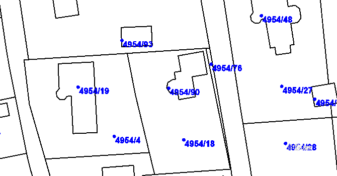Parcela st. 4954/90 v KÚ Most II, Katastrální mapa