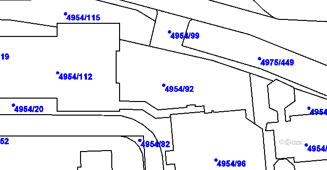 Parcela st. 4954/92 v KÚ Most II, Katastrální mapa