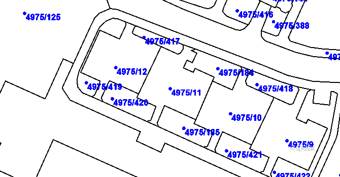 Parcela st. 4975/11 v KÚ Most II, Katastrální mapa