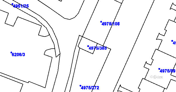 Parcela st. 4975/385 v KÚ Most II, Katastrální mapa