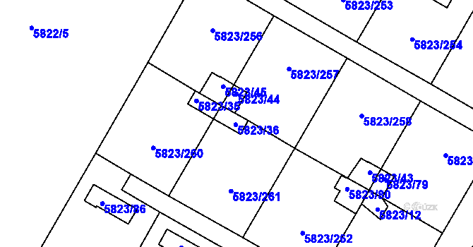 Parcela st. 5823/36 v KÚ Most II, Katastrální mapa