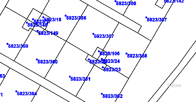 Parcela st. 5823/106 v KÚ Most II, Katastrální mapa