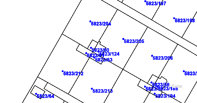 Parcela st. 5823/124 v KÚ Most II, Katastrální mapa
