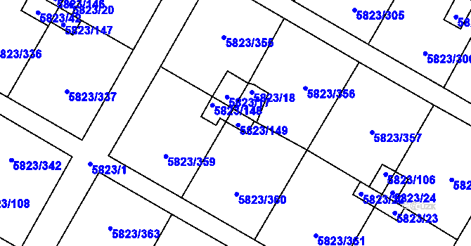 Parcela st. 5823/149 v KÚ Most II, Katastrální mapa