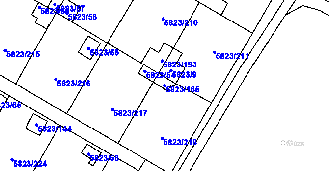 Parcela st. 5823/165 v KÚ Most II, Katastrální mapa