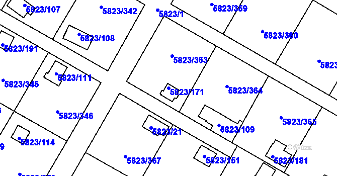 Parcela st. 5823/171 v KÚ Most II, Katastrální mapa