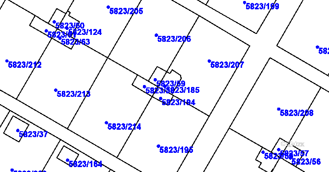 Parcela st. 5823/185 v KÚ Most II, Katastrální mapa