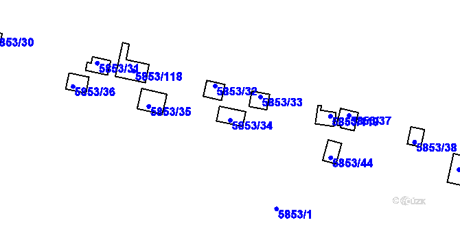 Parcela st. 5853/34 v KÚ Most II, Katastrální mapa