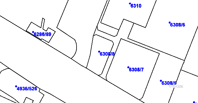 Parcela st. 6308/8 v KÚ Most II, Katastrální mapa