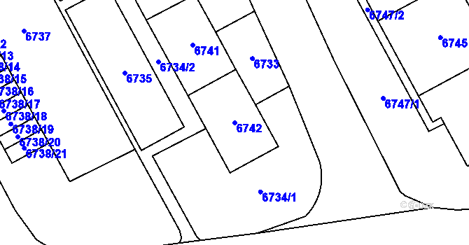 Parcela st. 6742 v KÚ Most II, Katastrální mapa