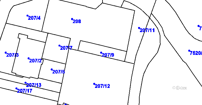 Parcela st. 207/9 v KÚ Most II, Katastrální mapa