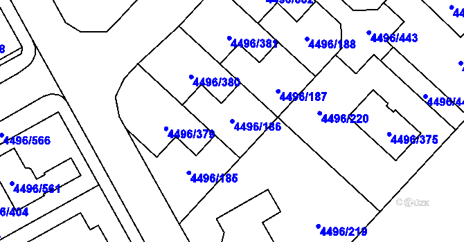 Parcela st. 4496/186 v KÚ Most II, Katastrální mapa