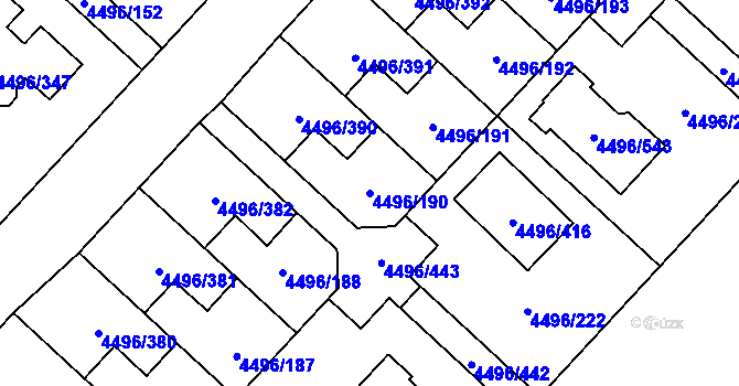 Parcela st. 4496/190 v KÚ Most II, Katastrální mapa