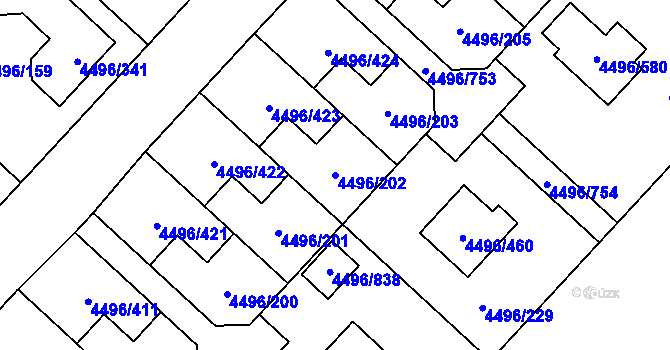 Parcela st. 4496/202 v KÚ Most II, Katastrální mapa