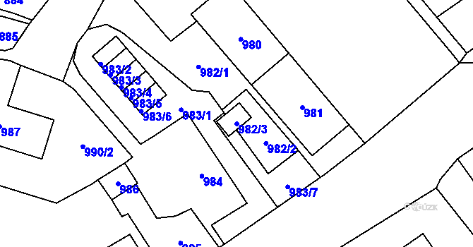 Parcela st. 982/3 v KÚ Most II, Katastrální mapa