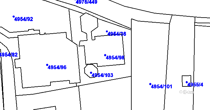 Parcela st. 4954/98 v KÚ Most II, Katastrální mapa