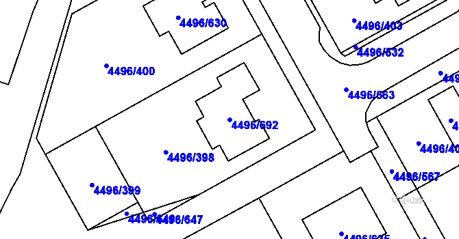 Parcela st. 4496/692 v KÚ Most II, Katastrální mapa