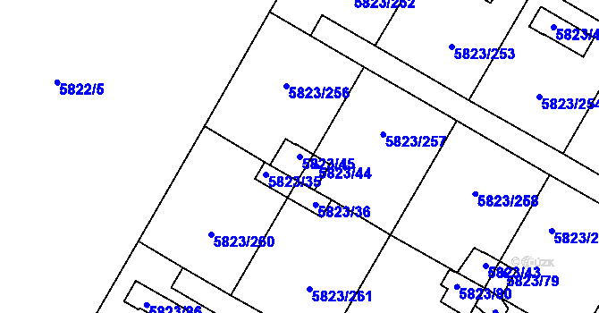 Parcela st. 5823/45 v KÚ Most II, Katastrální mapa