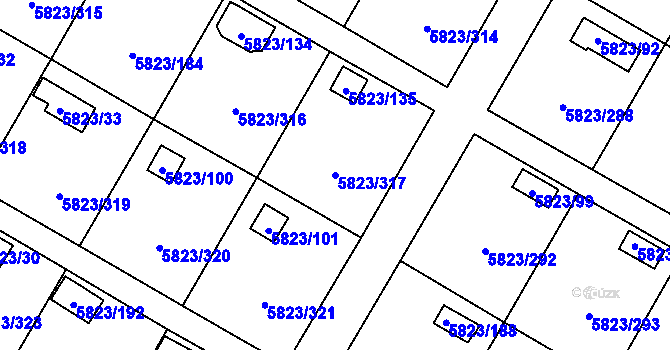 Parcela st. 5823/317 v KÚ Most II, Katastrální mapa