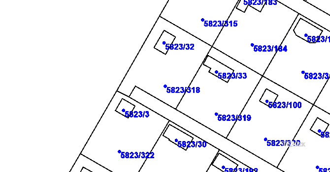 Parcela st. 5823/318 v KÚ Most II, Katastrální mapa