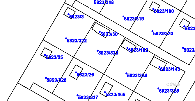 Parcela st. 5823/323 v KÚ Most II, Katastrální mapa