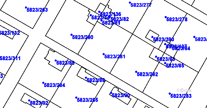 Parcela st. 5823/281 v KÚ Most II, Katastrální mapa