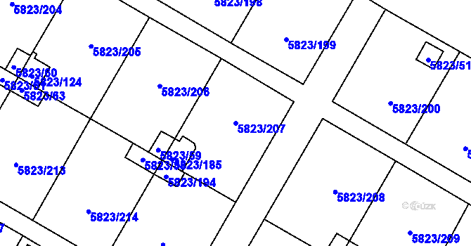 Parcela st. 5823/207 v KÚ Most II, Katastrální mapa
