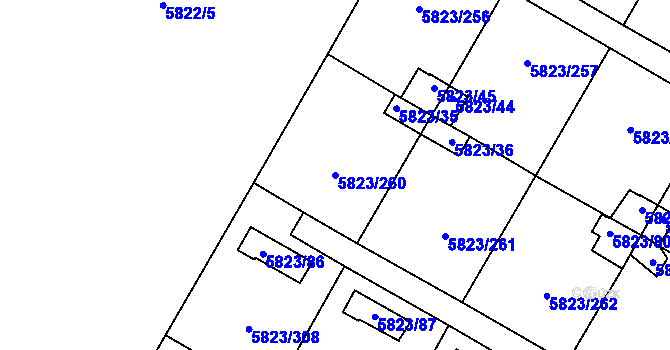 Parcela st. 5823/260 v KÚ Most II, Katastrální mapa