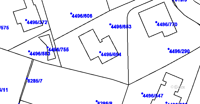 Parcela st. 4496/694 v KÚ Most II, Katastrální mapa